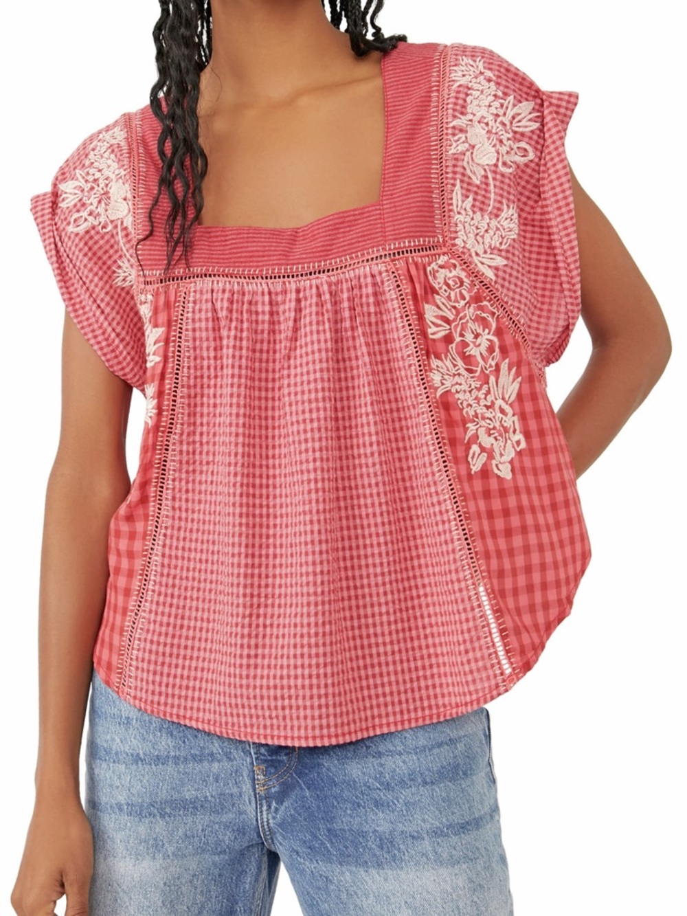 We The Free Pink Half Moon embroidered top